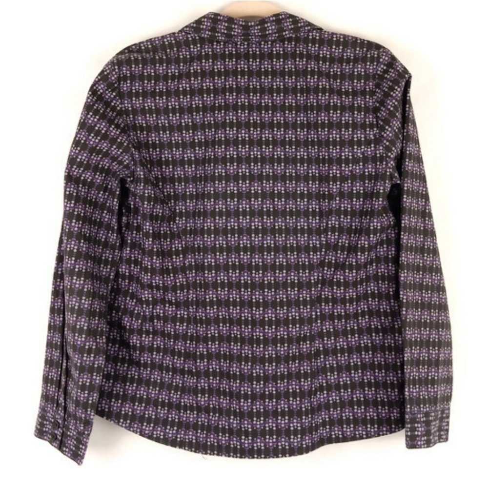 Christopher & Banks Button Down Womens PM Purple Gray Geometric Dot Long Sleeve - Picture 2 of 5